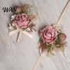Exquisite Rose Pin Bud Wedding Flower Set, Wrist Corsage for Bride Bridesmaid Durable & Boutonniere Groom Groomsman, Artificial Silk Floral