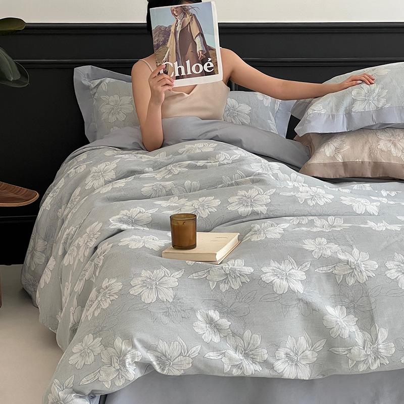 

Cotton 60 yarn-dyed jacquard 4pcs set, pure cotton small floral high-end light luxury Chinese class A maternal and infant grade 4pcs set 1.5m bed sheet 4pc quilt 200 * 230