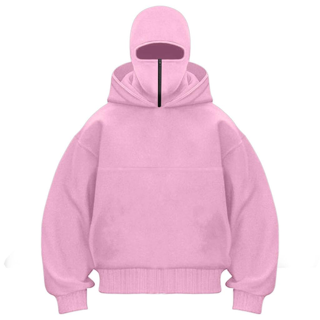 Unisex Street Style Double-Layer Hooded Zipper Jacket with Face-Covering Mask Design