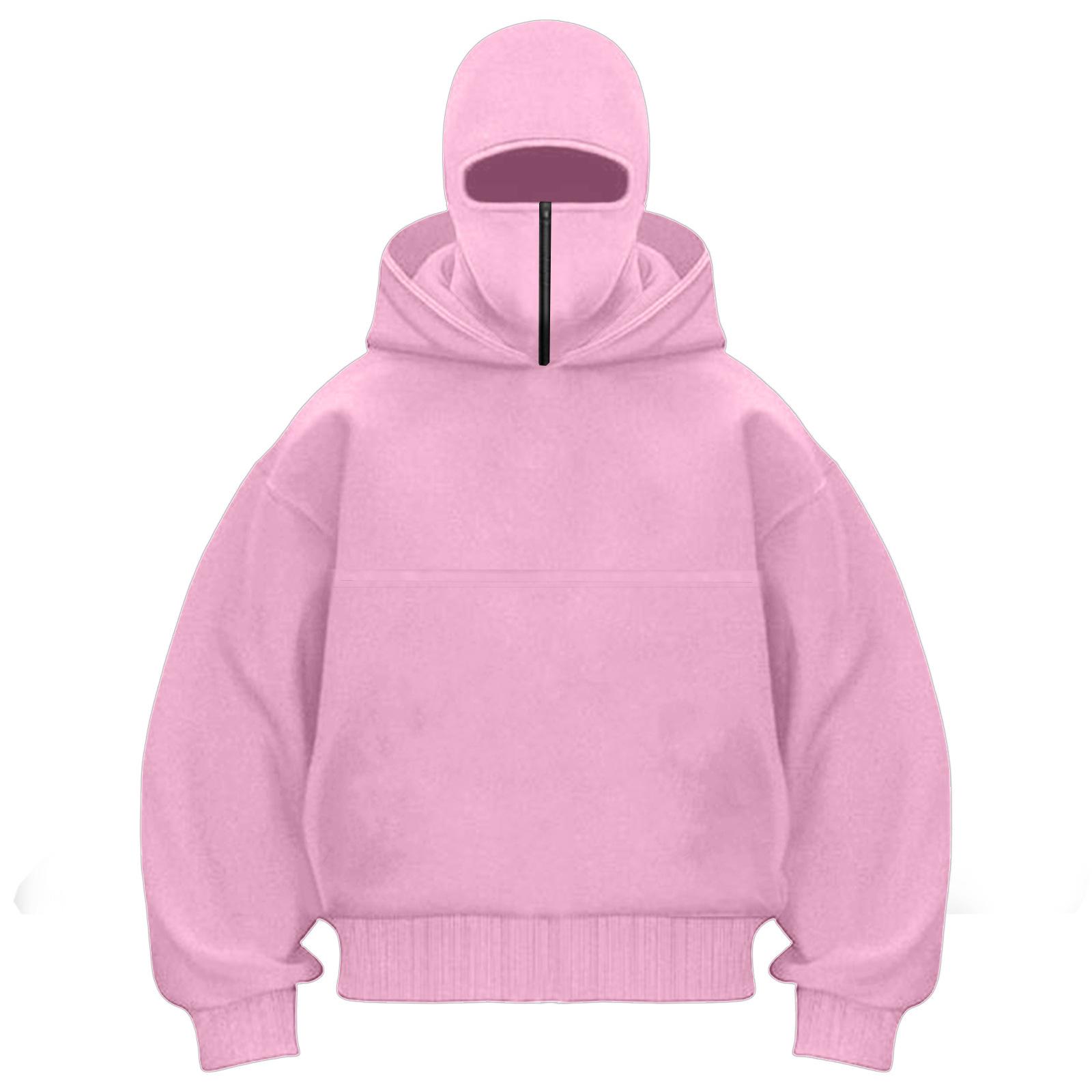 Unisex Street Style Double-Layer Hooded Zipper Jacket with Face-Covering Mask Design Small