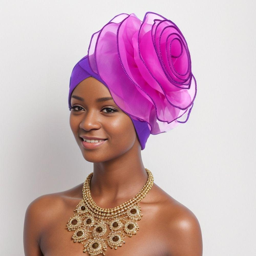 Party Headpiece Turban Cap Large Flower Beanie Cap Elegant Head Wraps Ladies