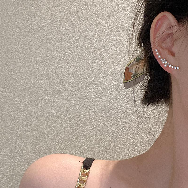 New personalized design one-word pearl diamond earrings femininity simple personalized stud earrings