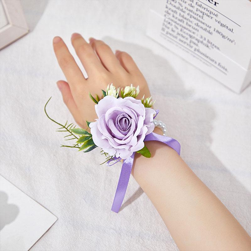 1 pz Fiore Artificiale Accessori Matrimonio Corsage da Polso Bottoniera Matrimonio Braccialetti per Damigelle Rose di Seta