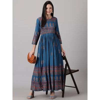 Dametrykt Rayon Anarkali Kurta Designer Bollywood Lang Kurti kjolekjole VF-1847