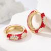 Vintage Artificial Enamel Red Flower Golden Plated Hoops Earrings for Women  Holiday Party Jewelry Exquisite Accessories