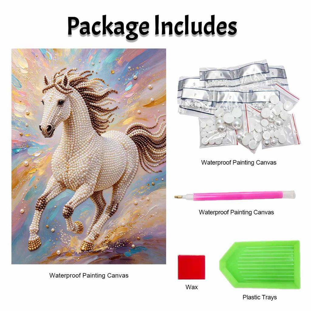 Majestic Horse Pearl Kit 5D DIY Round Rhinestone Art for Adults Relaxing Handmade Wall Decor Holiday Gift Frameless