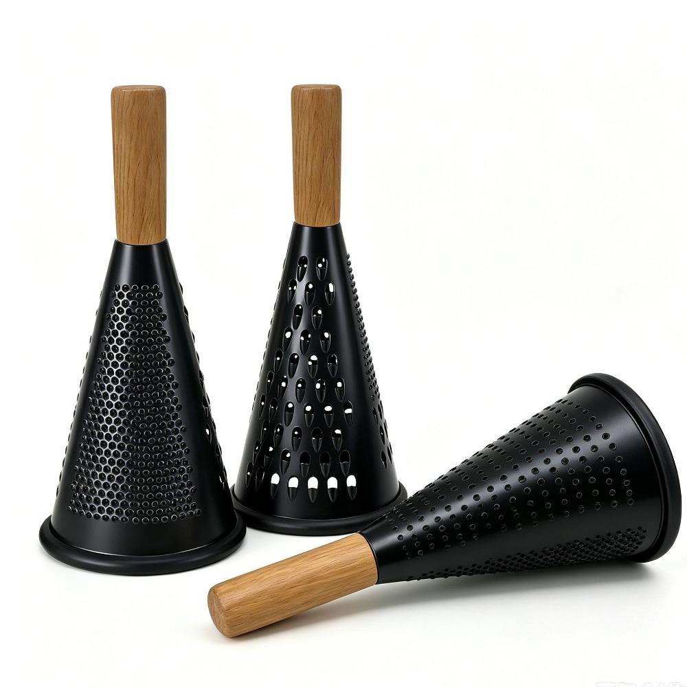 Wooden Handle Cheese Grater Stainless Steel Garlic Grinder Black Conical Vegetable Grater Home