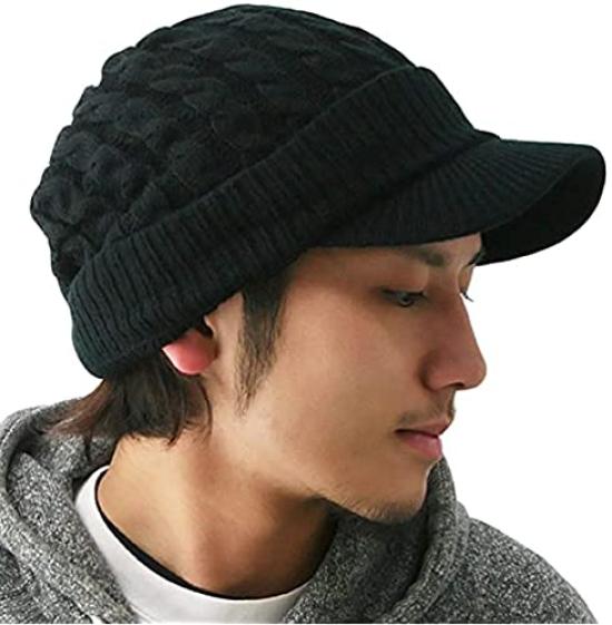 Peace Clothing Jeep Thin Cable Knit Hat with Black Brim, Unisex,