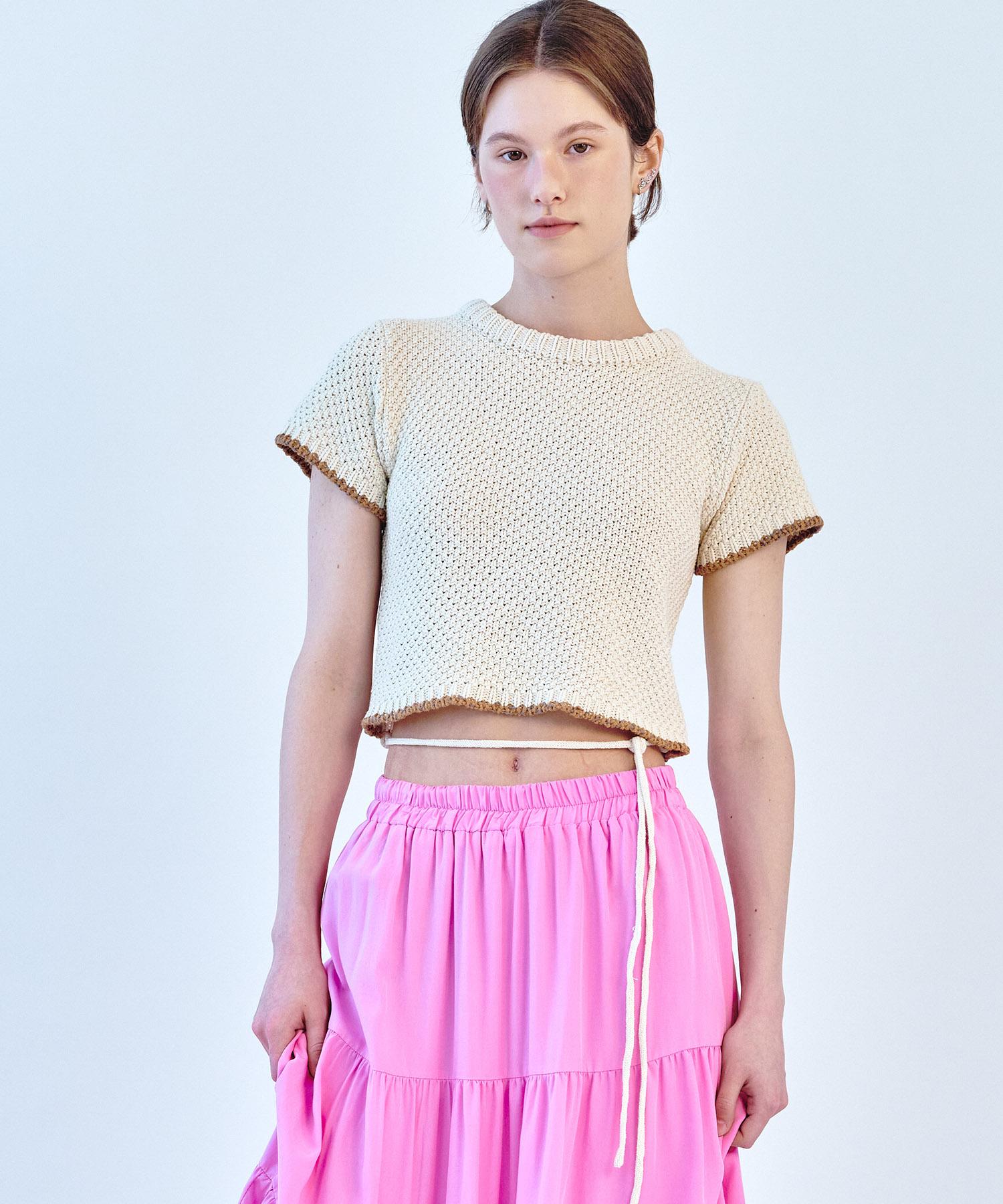 Soire String Crop Knit Top - Ivory Ivory/F