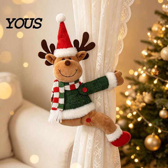 Seasonal Window Treatments Christmas Curtain Tiebacks, Santa Snowman Reindeer Fasteners, Buckles Festive Decor for Home, Holiday Party