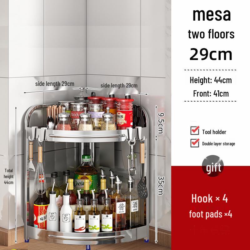 Stainless Steel Kitchen Corner Shelf for Oil, Sauce, Vinegar & Spices - Triangle Storage Rack with Knife Holder.