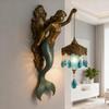 Mermaid Wall Lamp 8 Inch Battery-Operated Bronze Mermaid Wall Lantern for Living Room Bathroom Gallery Hallway Beach House