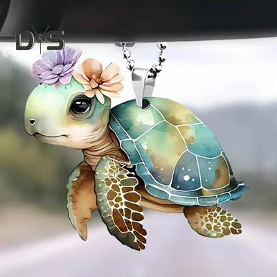 Kreativer bunter Acryl-Schildkröten-Auto-Anhänger, niedlicher Meeresschildkröten-Schlüsselanhänger mit hängender Kette, Auto-Schlüsselanhänger, Innenbereich