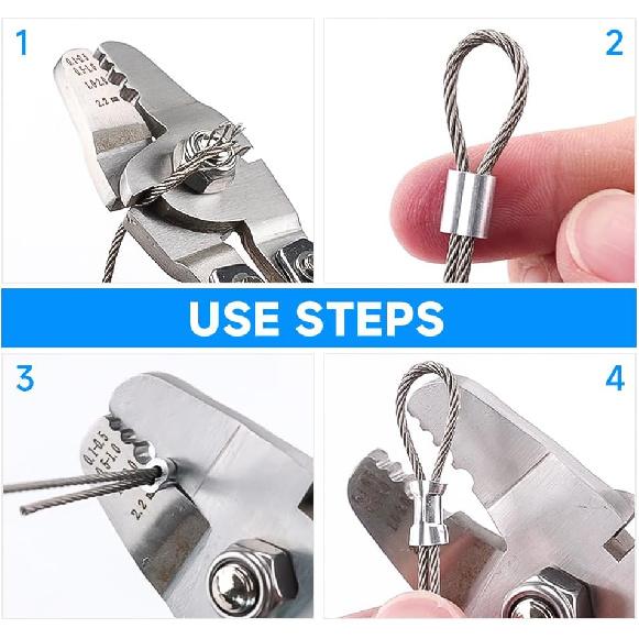 HKS Wire Rope Crimping Tool for Loop Sleeves, Aluminum Double Tube Ferrule Crimper for Fishing Line up to 2.2 mm with Cutting Function