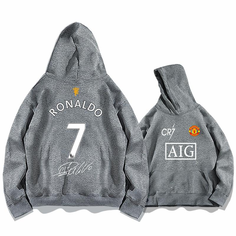 Football Cristiano Ronaldo No. 7 Hooded Sweatshirt, Autumn Youth Trendy Loose Football Training Hoodie Jacket