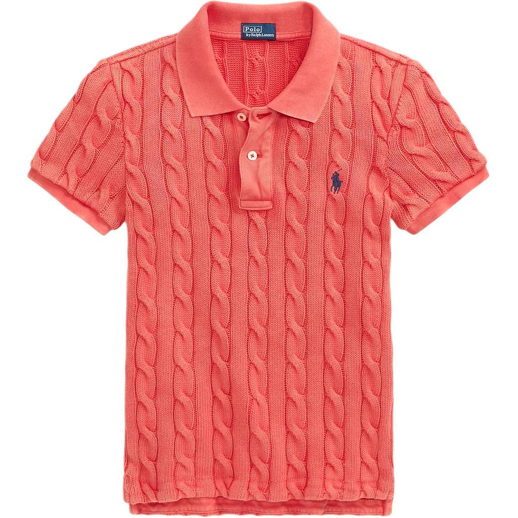 Polo Ralph Lauren Solid Logo Knit Slim Fit Polo Shirt Women Tops Coral-Red 211743311-007