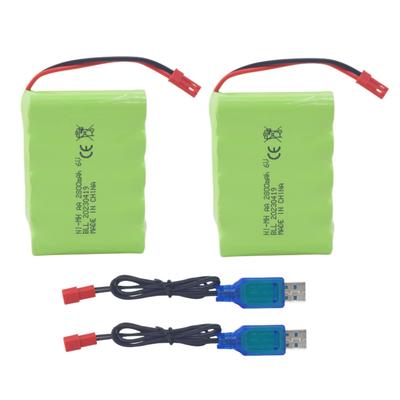 2 PIEZAS 6.0V 2800mAh AA Enchufe JST-2P y Cable de Carga USB Compatible con Nuevo Huina 540 Volquete, 520 Bulldozer RC, 510 Excavadora, y 540
