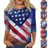 Modisches lässiges Damen-T-Shirt-Oberteil mit Rundhalsausschnitt, Dreiviertelärm und Unabhängigkeitstag-Aufdruck