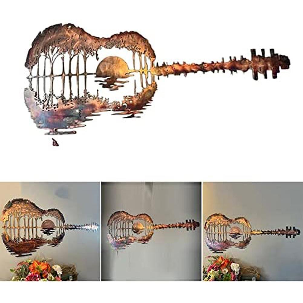 Guitar Metal Wall Art Retro Wall Decor Hanging Wall Ornament for Indoor Outdoor Office Home Music