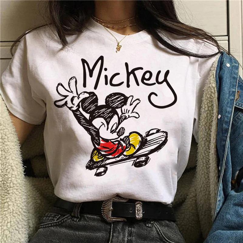 2025 Mickey Tshirt Y2k Minnie Mouse Hat Print Cotton Comfort T-shirt Women Fashion T Shirt Female Clothes Kawaii Disney T Shirt