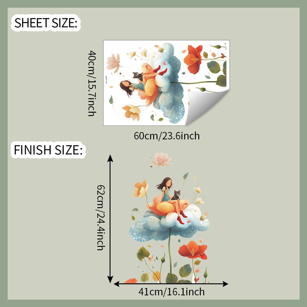 

Красивый цветок Девочка-кошка, Наклейки для украшения и декора фона стены дома в спальне и гостиной