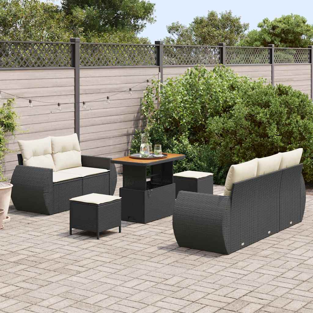 Garden Sofa Set with Cushions 8 pcs Black and Cream Poly Rattan