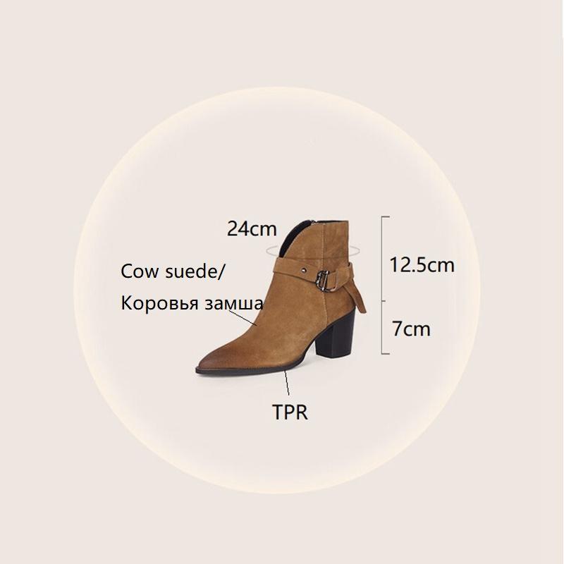 Fashion NEW Autumn Women Boots Pointed Toe Chunky Shoes Women Cow Suede Black Shoes Women Concise Western Boots Cowboy Boots for Women