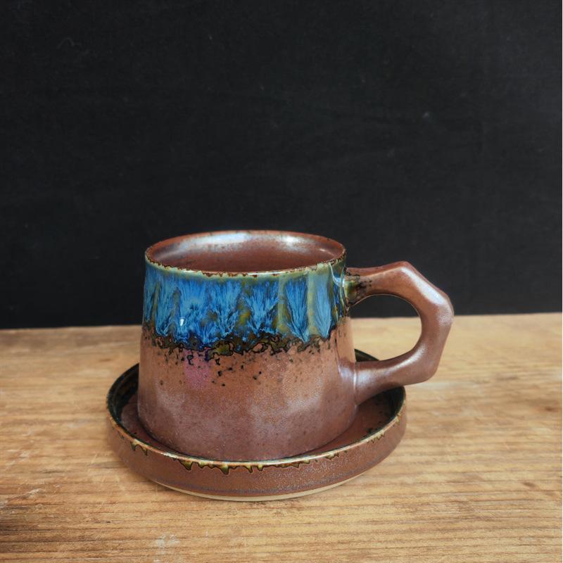 Retro Ceramic Coffee Cup And Saucer Set Creative Souvenir Cup Afternoon Tea Mug Coarse Pottery Coffee Cup