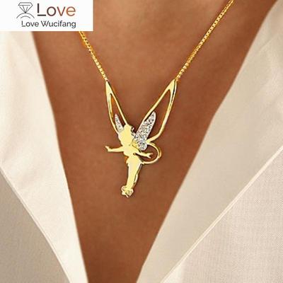 Frauen Luxus Elf Engel Halskette Strass Metall Glänzend Mädchen Engelsflügel Anhänger Halskette Fee Weibliche Kette Halskette Schmuck