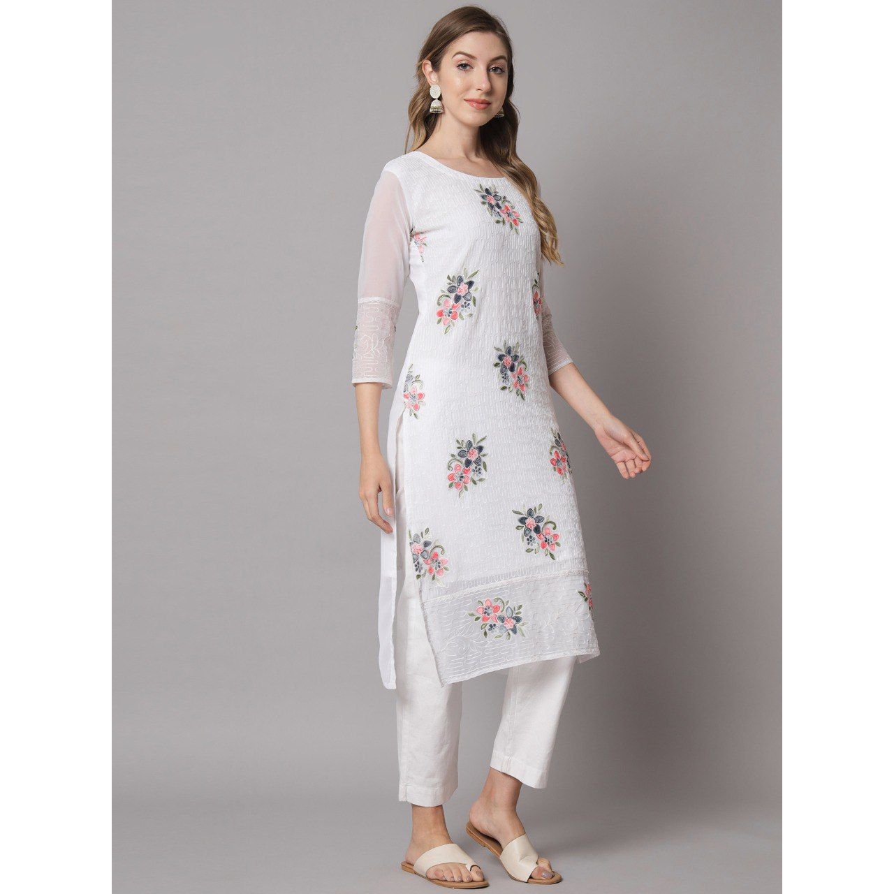 

Традиционный красивый дизайнер Lucknowi Chicken Kari Work Georgette Fancy Kurti для женщин и девочек