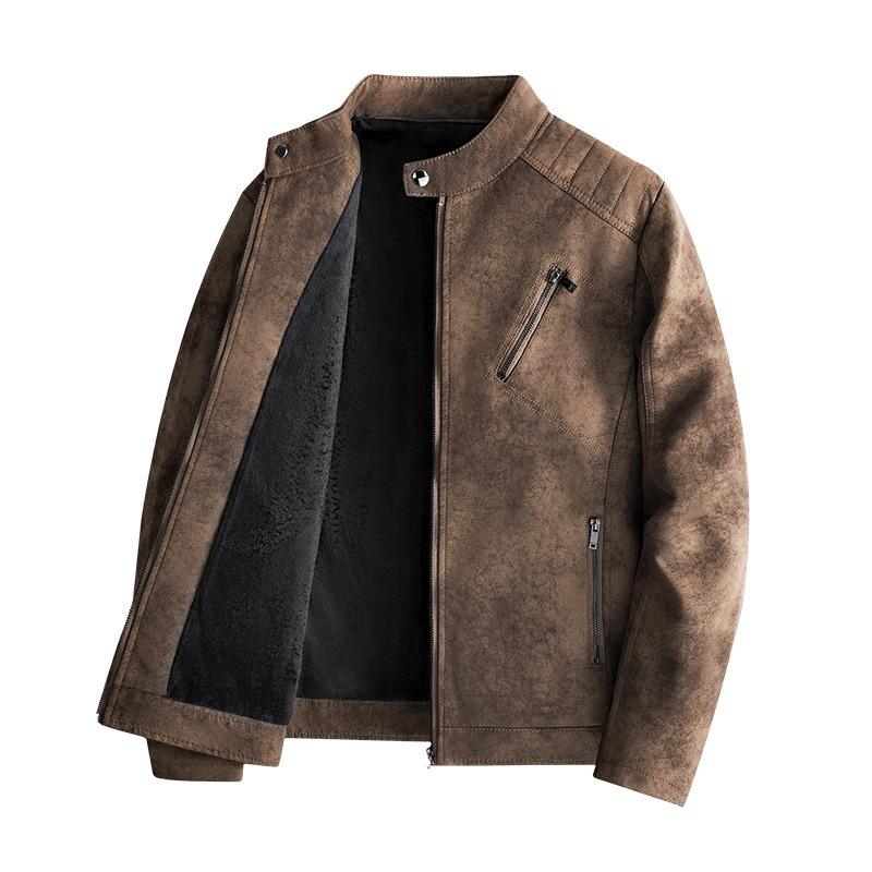 Verdickte Fleece-Lederjacke Leder Herren Lederbekleidung Herbst und Winter Motorradbekleidung Freizeit Radbekleidung Stehkragenjacke