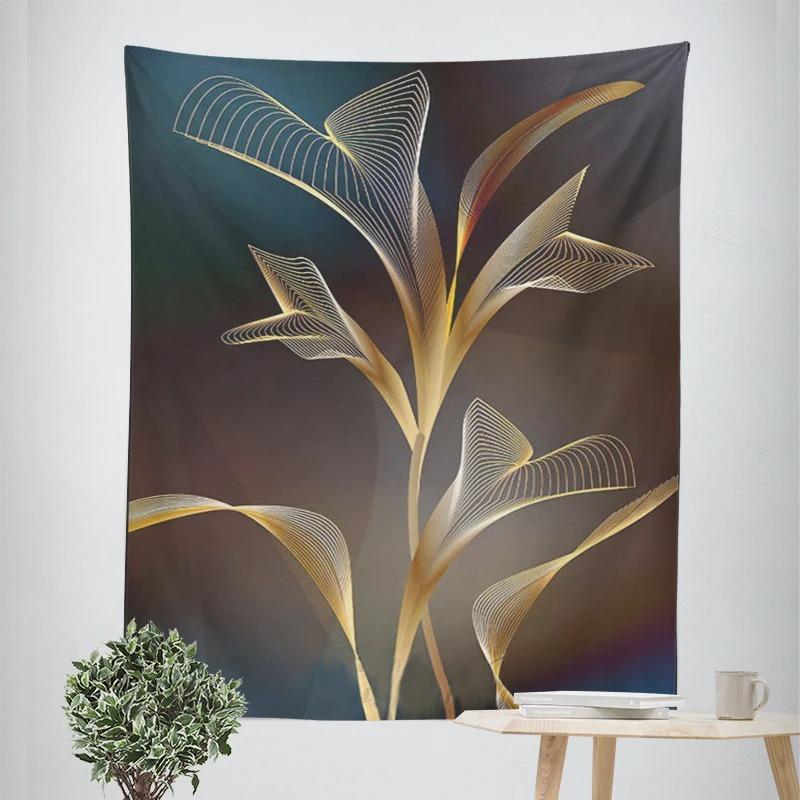 Simple Golden Floral Decorative Tapestry Home Wall Decor Office Living Room Tapestry