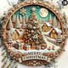 Merry Christmas 3D Metal Wall Decor Snow Village Round Iron Sign Art for Home Bar Cafe