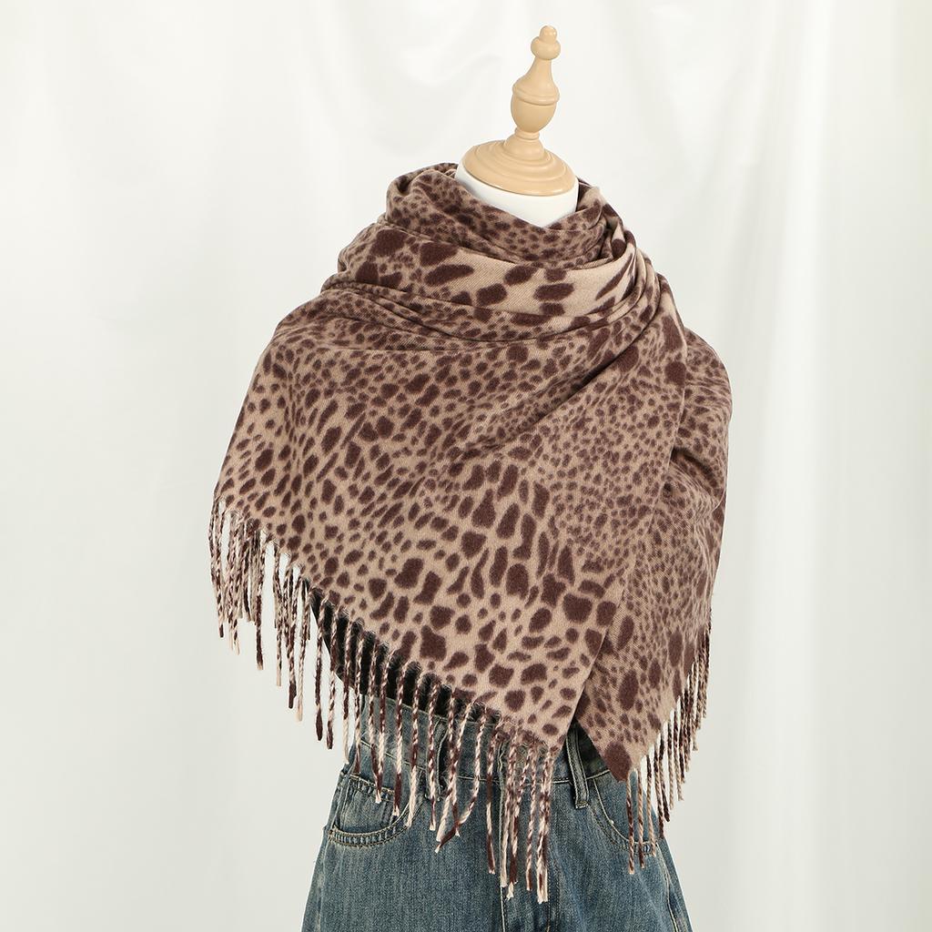 Leopard Pashmina Fransen Schal Tuch Für Frau Mann Herbst Winter Warme Schals Mode Lange Wickeltücher Einfarbig Kaschmir-ähnlicher Schal