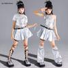 Mädchen K-Pop Silbernes Crop Top Glänzende Street Dance Röcke Kinder Hip Hop Jazz Kleidung Set Kinder Streetwear Girlgroup Bühnenkostüm