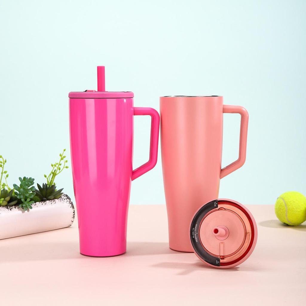 40oz Insulated Stainless Steel Car Cup with Straw & Handle