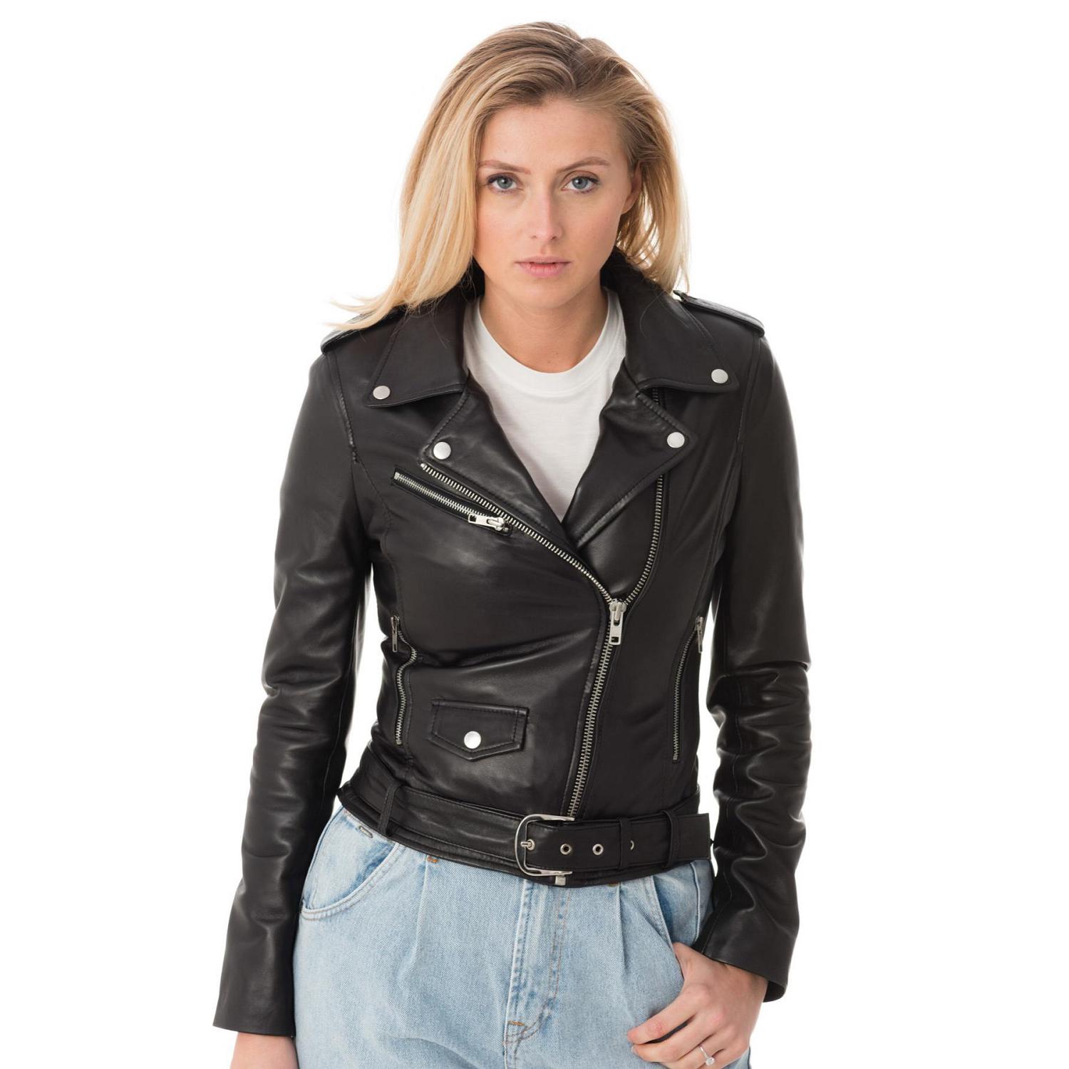 

SKINOUTFIT Women s Black Leather Jacket Genuine Lambskin Leather Biker Motorcycle Jacket XXL чорний