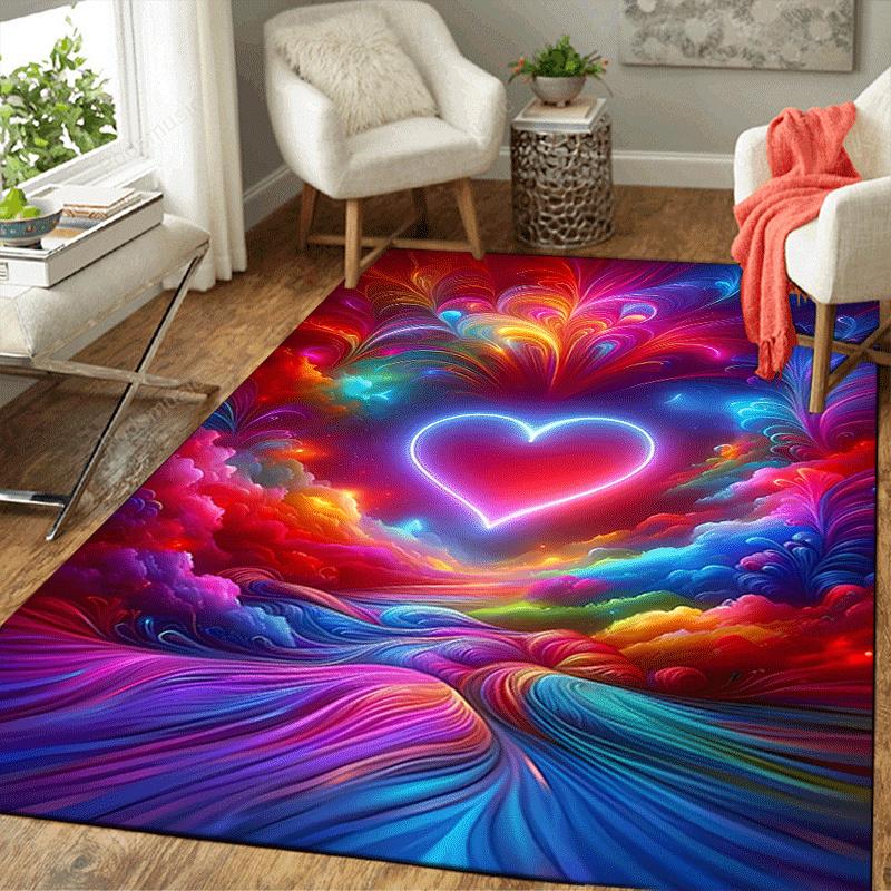 1pc Colorful love Design Indoor Area Rug - Soft, Anti-Slip, and Durable Gaming Room Decor for Bedroom
