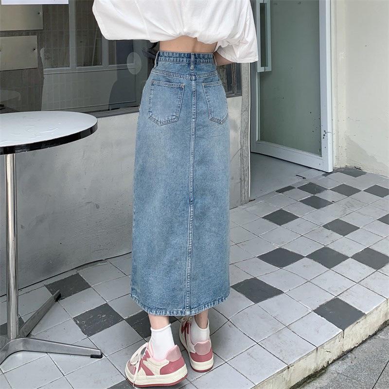 2025 Trendy A-Line Midi Denim Skirt: Stylish Mid-Length & Slimming Design