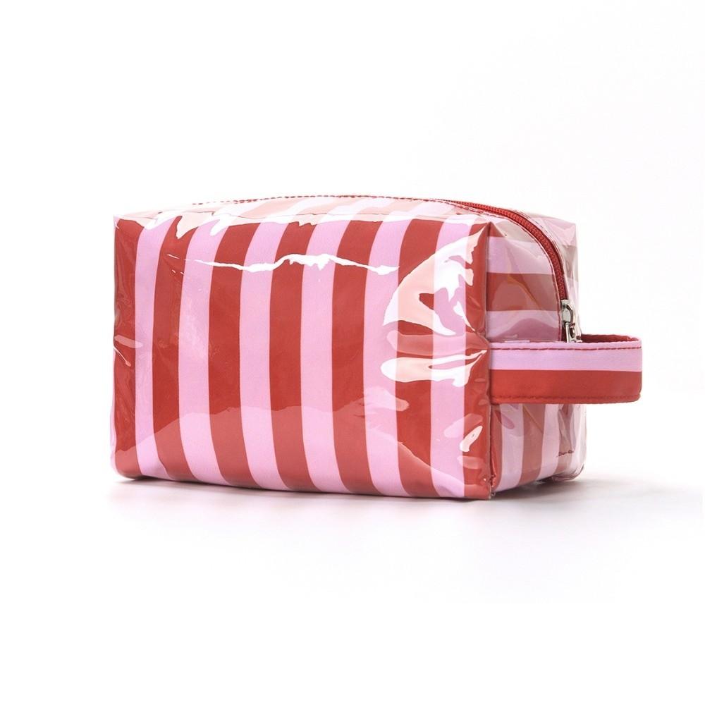 Waterproof Striped Toiletry Bag Large Capacity Pink Travel Cosmetic Storage Bag Simple Portable PVC Makeup Organizer Beach