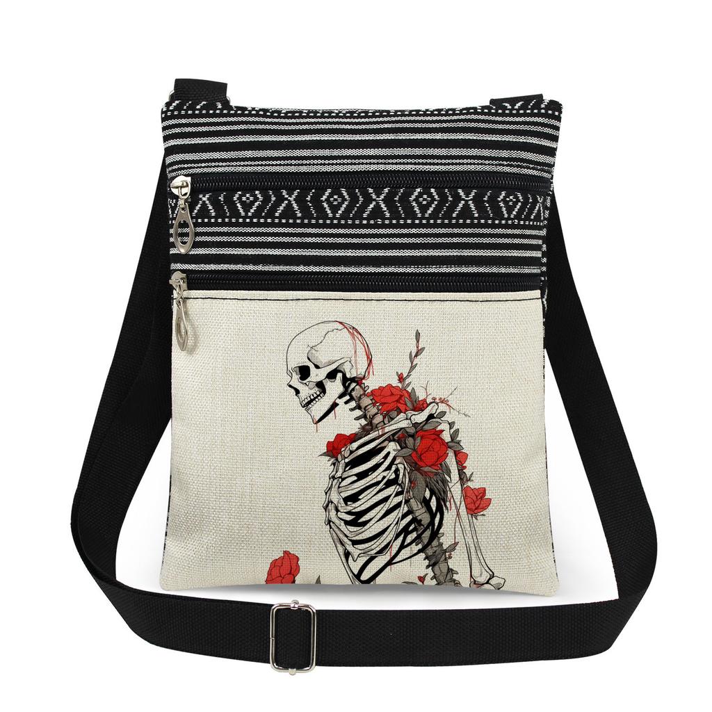1PC Skeleton Print Tote Bags Women Shoulder Handbags Postman Package 6915