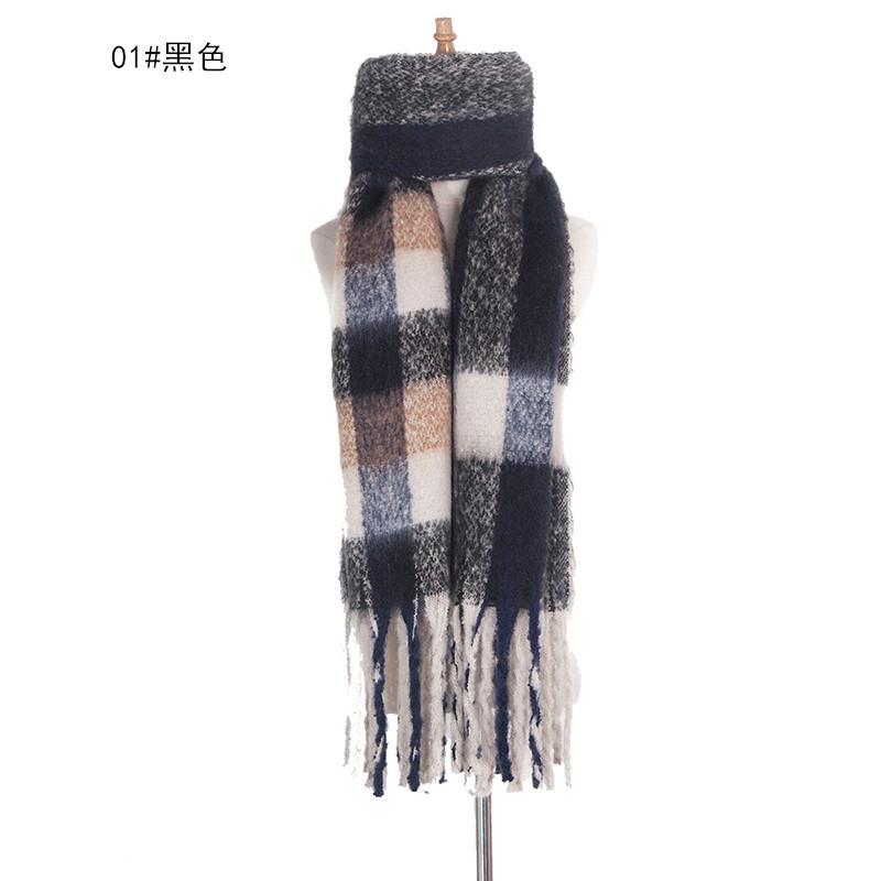 Foreign trade European and American rough tassel thick circle sand plaid scarf autumn and winter thickened double-sided color plaid scarf 190x50+15CM
