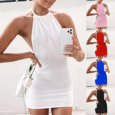 Damen Sexy Bandage Sling Kleid ärmellos Solid Colid Sommer Strapskleid