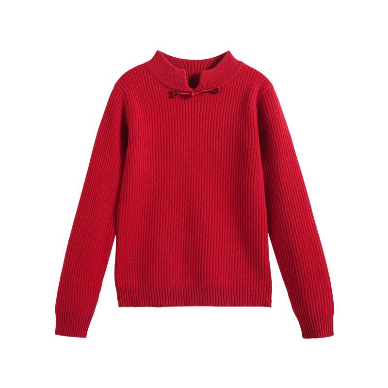 2025 New Chinese Style Girls' White Sweater - Thick Knit Base Layer for Autumn/Winter