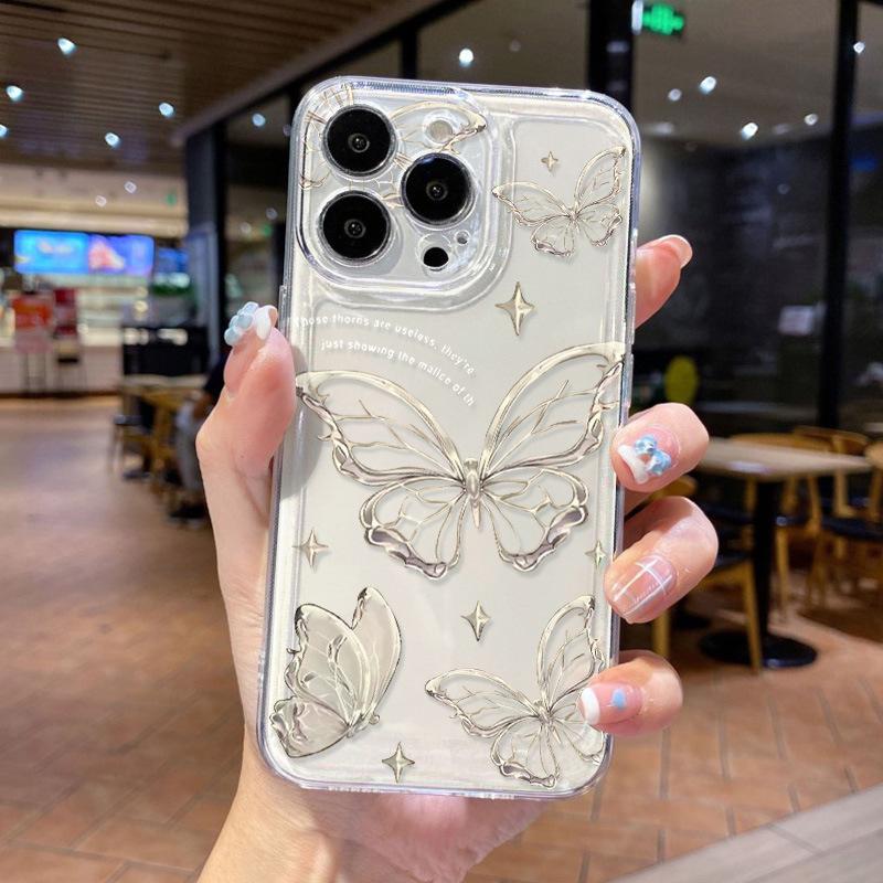 Simple line butterfly for iPhone17promax space phone case Apple 16 transparent 14/15 all-inclusive x