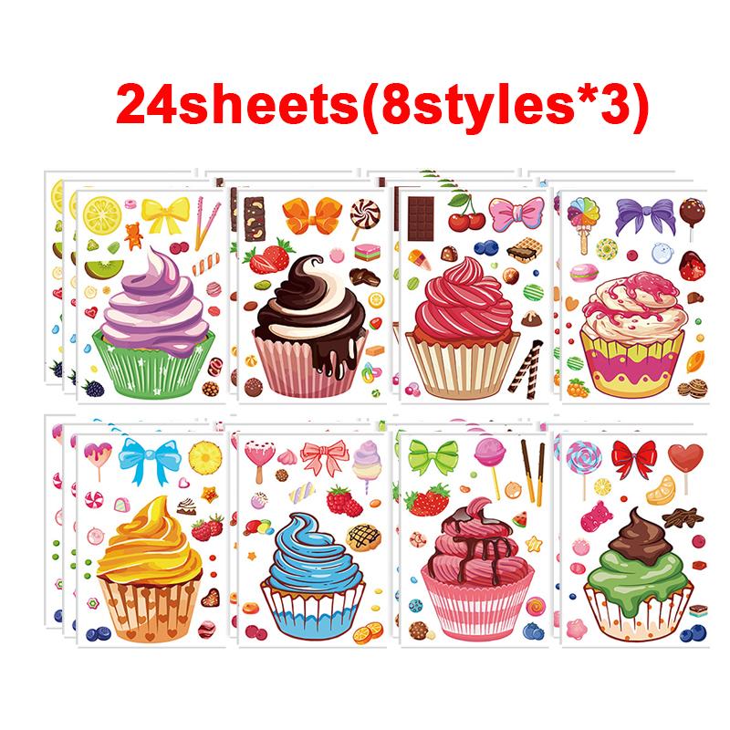 Make-a-Cake Sticker Sheets DIY Make Your Own Birthday Cake Puzzle Stickers for Kids Boys Girls Party Favor Games Toys Gifts