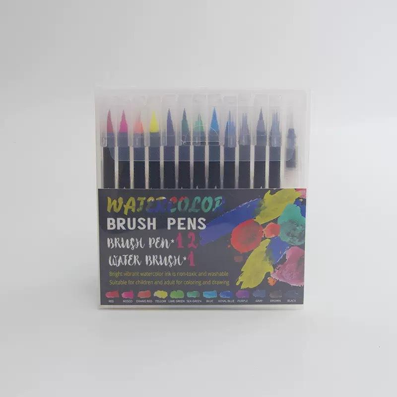 Набор акварельных кистей-ручек 24 цвета - Включает кисть для воды и ручку-линер для каллиграфии 12+1pcs