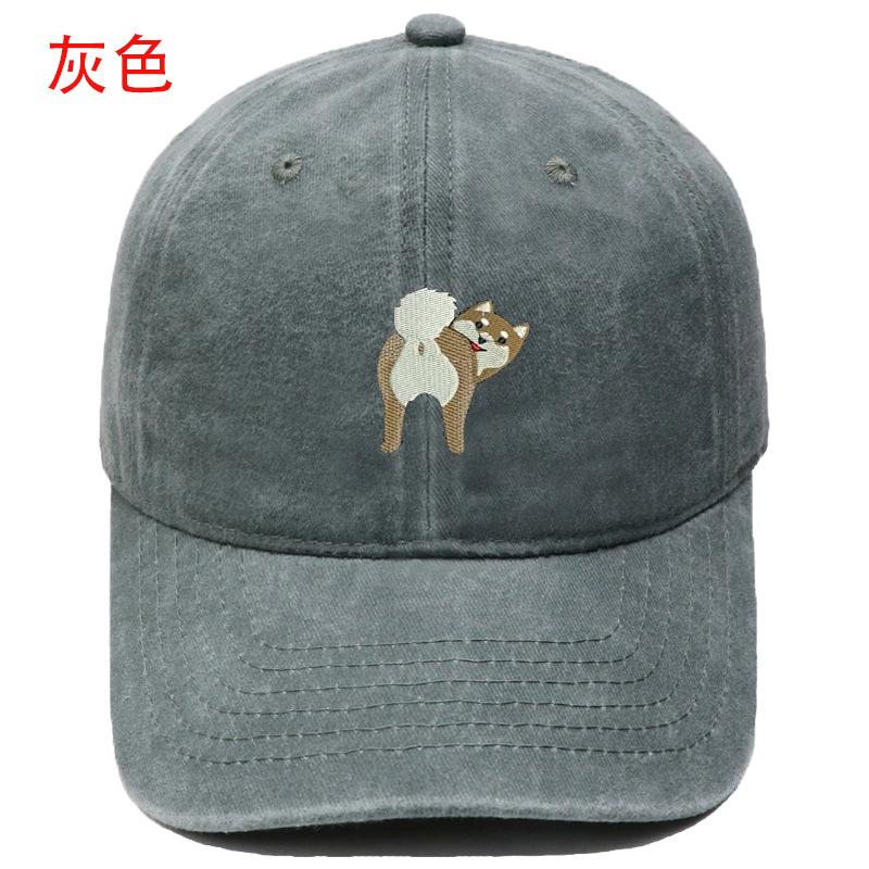 Cartoon cute puppy embroidery washed retro soft top baseball cap men's and women's casual outdoor sunshade cap