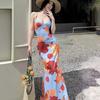 Island vacation style print suspender dress women's summer new dopamine wear sexy halter hip skirt