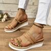 Summer Casual Color Blocking Sandals For Women Dressy Comfortable Soft Leather  Thick Soled Slope Woven Straw Sandals
